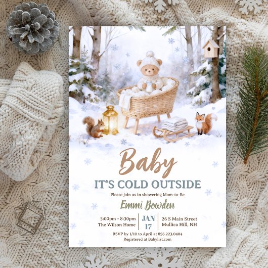 Baby It's Cold Outside 冬の森のベビーシャワー 招待状