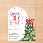 Baby It's Cold Outside 冬の赤いリボン ベビーシャワー アクリル招待状 (正面)