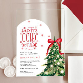 Baby It's Cold Outside 冬の赤いリボン ベビーシャワー アクリル招待状