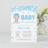 『Baby it's Cold Outside』冬の青い男の子ベビーシャワー 招待状 (スタンド正面)