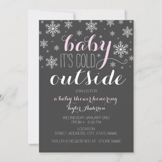 Baby it's Cold Outside - 女の子のベビーシャワー招待状 招待状 (正面)