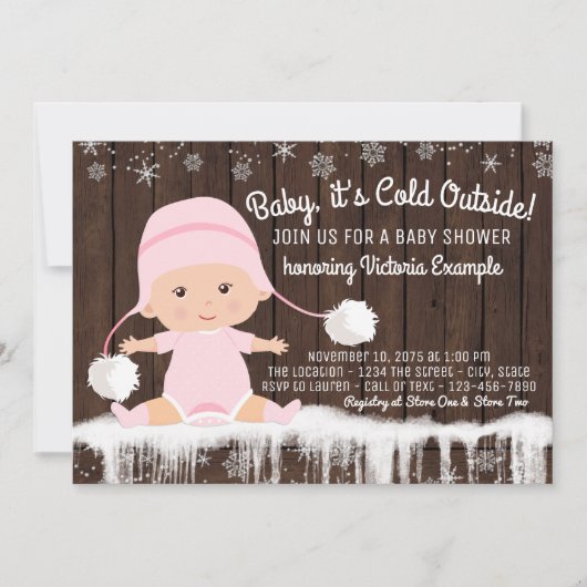 Baby it's Cold Outside 女の子ベビーシャワー招待状 招待状 (正面)