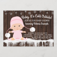 Baby it's Cold Outside 女の子ベビーシャワー招待状