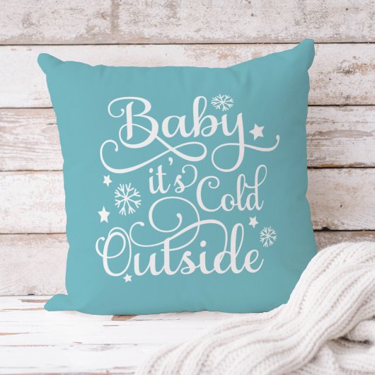 Baby It's Cold Outside 水色スクリプト ホリデー クッション