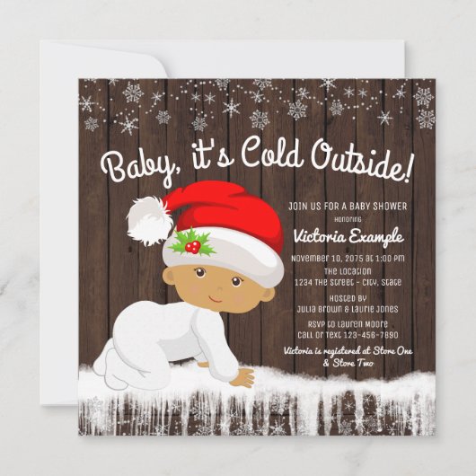 Baby its Cold Outside 男の子 クリスマス・ベビーシャワー 招待状 (正面)