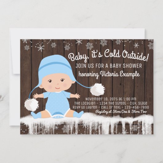 Baby its Cold Outside 男の赤ちゃんのシャワーパーティーの招待状 招待状 (正面)