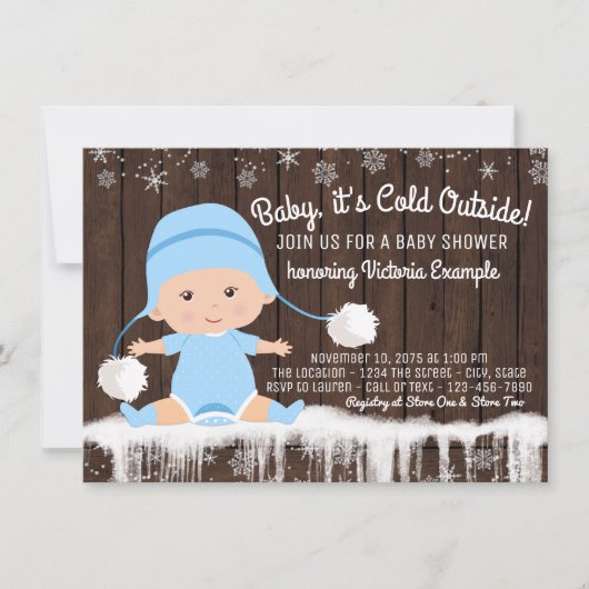 Baby its Cold Outside 男の赤ちゃんのシャワーパーティーの招待状 招待状 (正面)