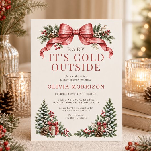 Baby It's Cold Outside 赤いリボンのベビーシャワー 招待状