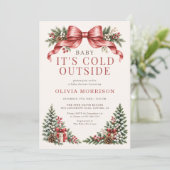 Baby It's Cold Outside 赤いリボンのベビーシャワー 招待状 (スタンド正面)