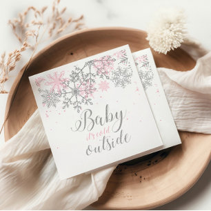 Baby It's Cold Outside 雪の結晶 ベビーシャワー スタンダードカクテルナプキン
