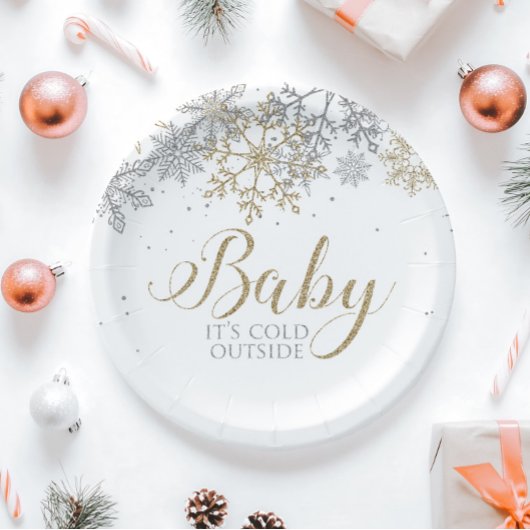Baby It's Cold Outside 雪の結晶 ベビーシャワー ペーパープレート