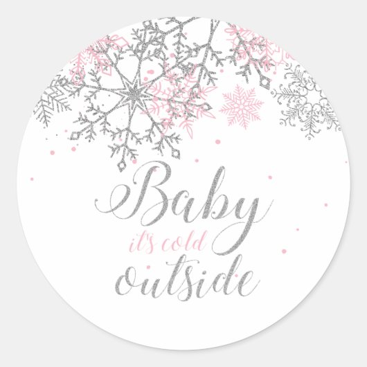 Baby It's Cold Outside 雪の結晶 ベビーシャワー ラウンドシール (正面)