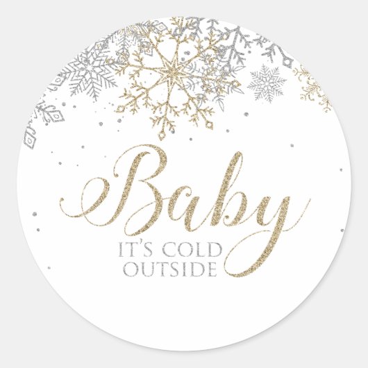 Baby It's Cold Outside 雪の結晶 ベビーシャワー ラウンドシール (正面)