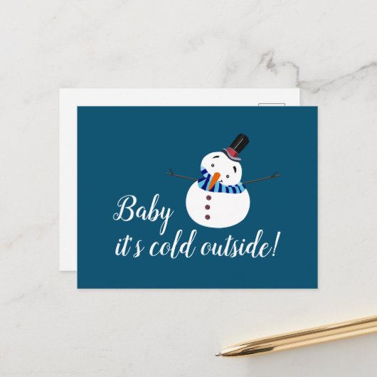 Baby It's Cold Outside, 青い雪だるま ポストカード (正面/裏面インサイチュ)