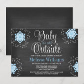 Baby It's Cold Outside 青い雪の結晶 ベビーシャワー 招待状 (正面/裏面)