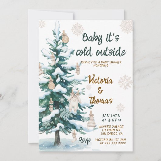 Baby It's Cold Outside Baby Shower 招待状 (正面)