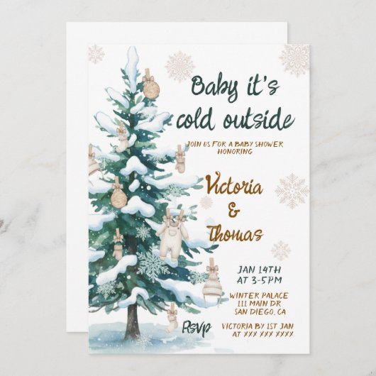 Baby It's Cold Outside Baby Shower 招待状 (正面/裏面)