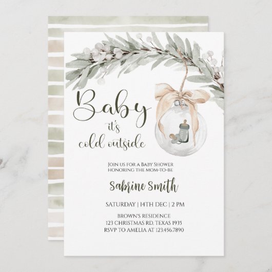 Baby it's cold outside baby shower 招待状 (正面/裏面)