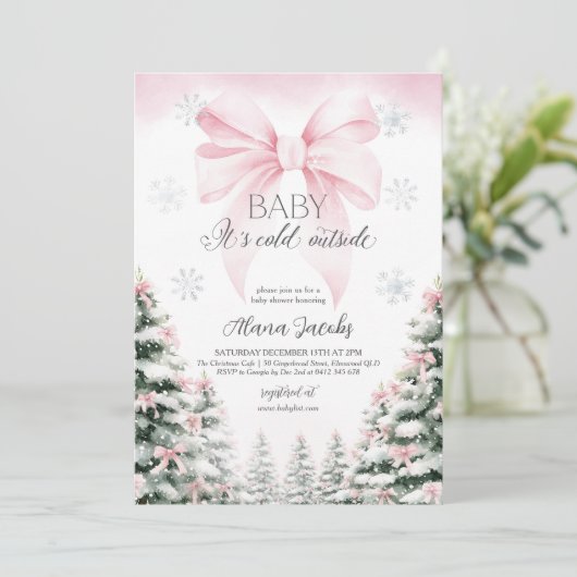 Baby Its Cold Outside Baby Shower Christmas Tree 招待状 (スタンド正面)