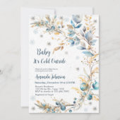 Baby It's Cold Outside Baby Shower Navy Gold 招待状 (正面)