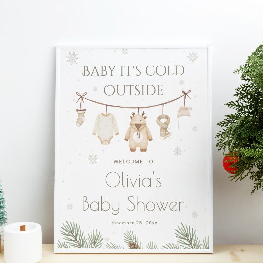 Baby It's Cold Outside Baby Shower Welcome ポスター