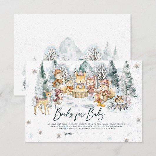 Baby Its Cold Outside Baby Shower Woodland Books  エンクロージャーカード (正面/裏面)