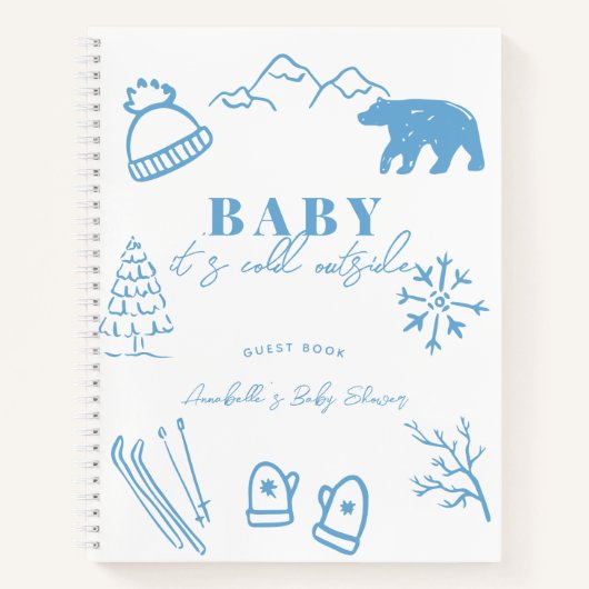 Baby It's Cold Outside Blue Baby Shower Guest Book ノートブック (正面)