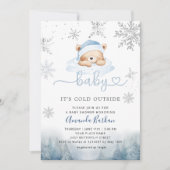 Baby Its Cold Outside Blue Bear Boy Baby Shower  招待状 (正面)