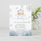 Baby Its Cold Outside Blue Bear Boy Baby Shower 招待状 (スタンド正面)
