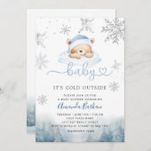 Baby Its Cold Outside Blue Bear Boy Baby Shower 招待状 (正面/裏面)