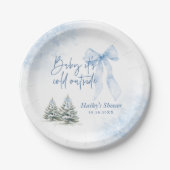 Baby Its Cold Outside, Blue Bow Winter Baby Shower ペーパープレート (正面)