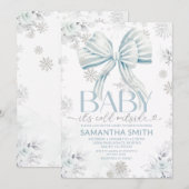 Baby It's Cold Outside Blue Bow Winter Baby Shower 招待状 (正面/裏面)