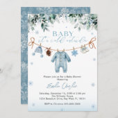 Baby it's Cold Outside Blue Clothes  Baby Shower  招待状 (正面/裏面)