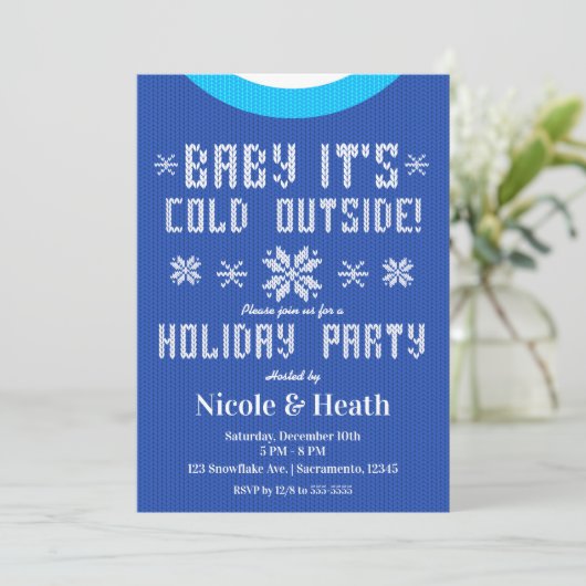 Baby It's Cold Outside Blue Sweater Holiday Party 招待状 (スタンド正面)