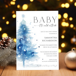 Baby it's cold outside blue white boy baby shower 招待状