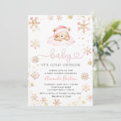 Baby It's Cold Outside Boho Pink girl Baby Shower  招待状 (スタンド正面)