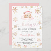 Baby It's Cold Outside Boho Pink girl Baby Shower  招待状 (正面/裏面)