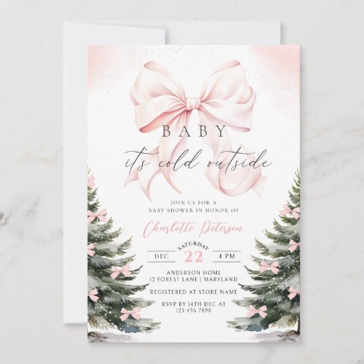 Baby It's Cold Outside Bow Baby Shower 招待状 (正面)