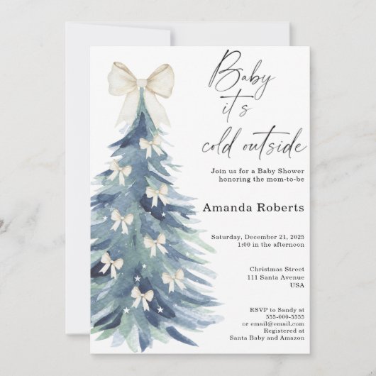 Baby It's Cold Outside Bow Baby shower 招待状 (正面)