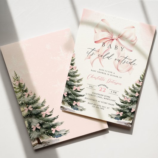 Baby It's Cold Outside Bow Baby Shower 招待状
