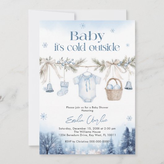 Baby it's Cold Outside Boy Baby Shower 招待状 (正面)
