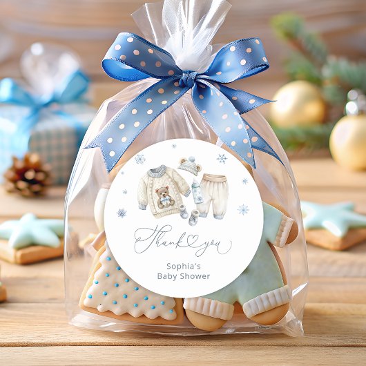 Baby Its Cold Outside Boy Baby Shower Thank You ラウンドシール