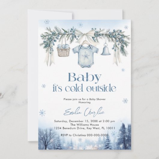 Baby it's Cold Outside Boy clothesline Baby Shower 招待状 (正面)
