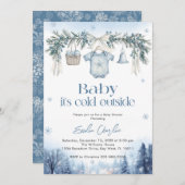 Baby it's Cold Outside Boy clothesline Baby Shower 招待状 (正面/裏面)
