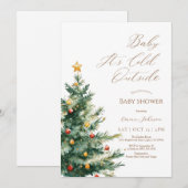 Baby it's cold outside Christmas Tree Baby Shower  サンキューカード (正面/裏面)