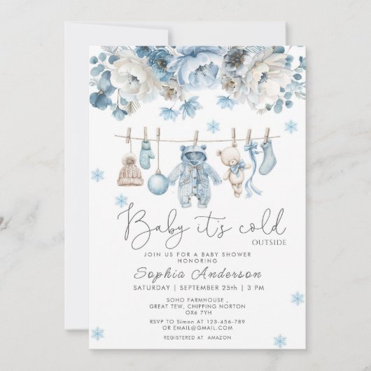 Baby It's Cold Outside Clothesline Baby Shower 招待状 (正面)