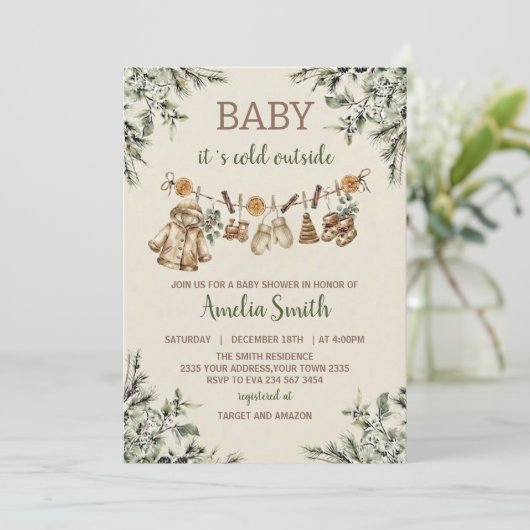 Baby Its Cold Outside Clothest Line Baby Shower 招待状 (スタンド正面)