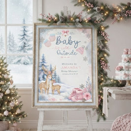 Baby It's Cold Outside Deer Woodland ベビーシャワー ポスター