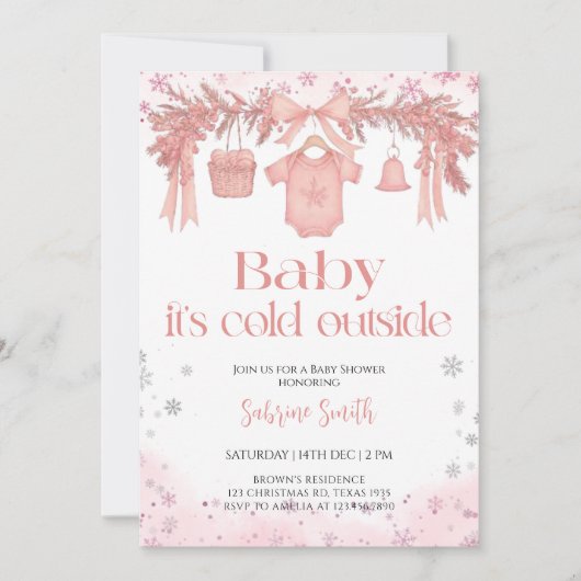 Baby it's cold outside Girl clothes Baby Shower 招待状 (正面)