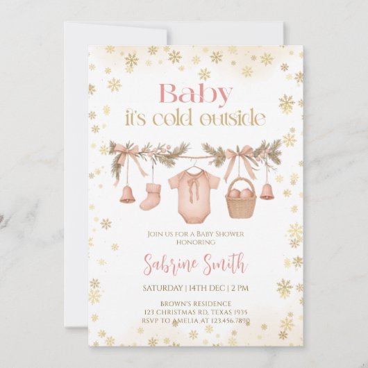 Baby it's cold outside Girl clothes Baby Shower 招待状 (正面)